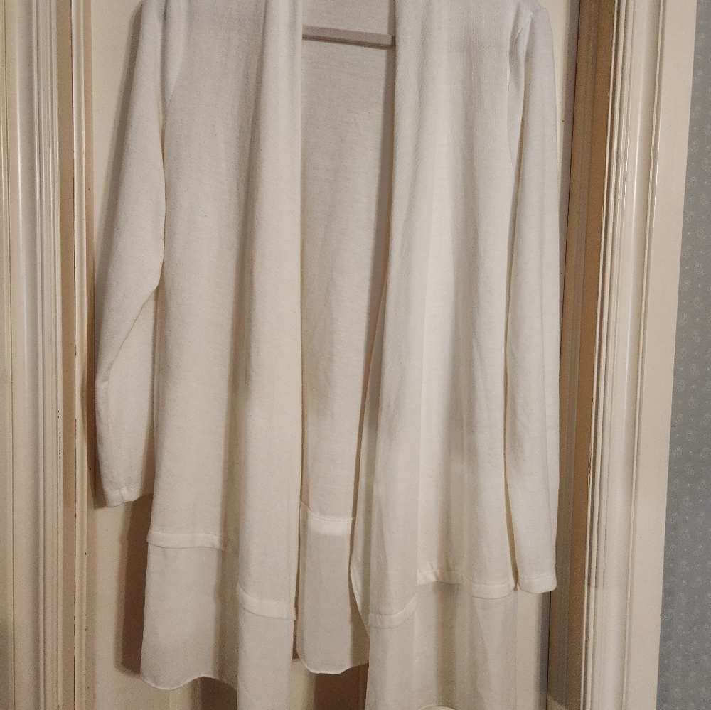LIZ LANGE White Ribbed Knit Cardigan Sweater , SIZE XL